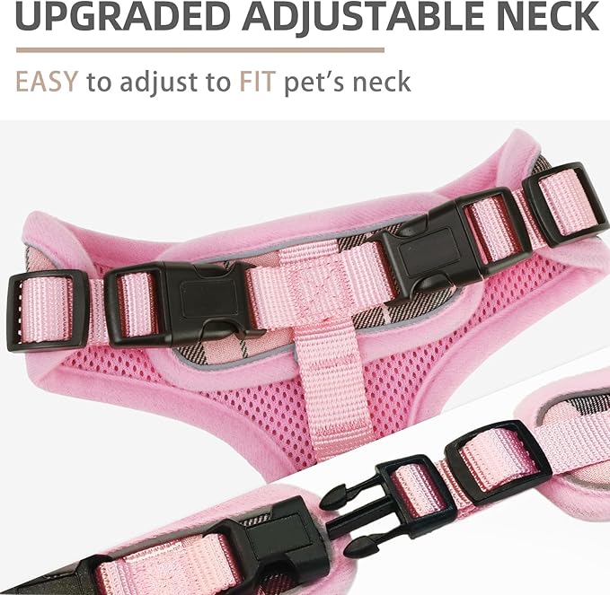 PUPTECK Soft Mesh Dog Harness and Leash Set Pet Puppy Cat Adjustable Reflective Padded Vest No Pull Harnesses, Pink, S