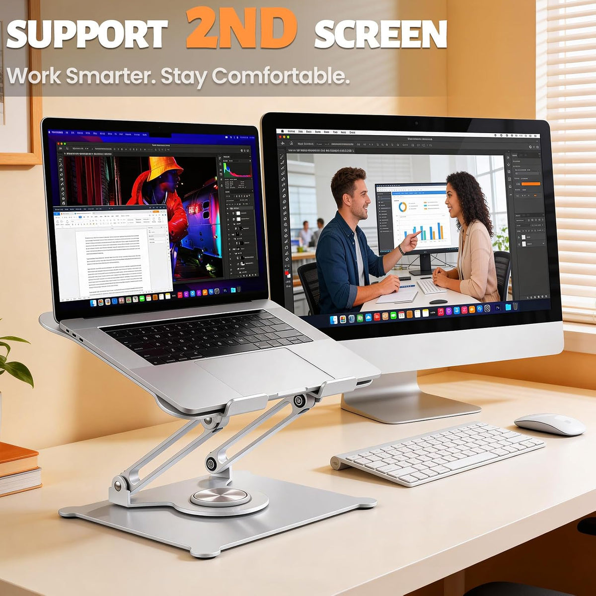 Urmust 360° Rotating Laptop Stand for Desk, 10-15.6“ Laptop Riser, Silver