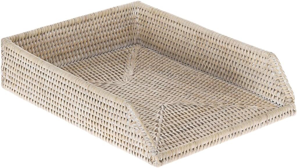 KOUBOO La Jolla Rattan Stackable Letter Tray, Paper Organizer, File Tray, Paper Tray, Desk Tray, Office Supplies, Paper Storage, Classroom Organizer, White Wash