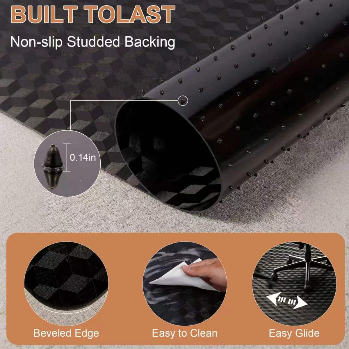 Office Chair Mat for Carpet - 36"x48" Heavy-Duty Protection for Low Pile Carpets - Not Suitable for Hardwood Floors,Black