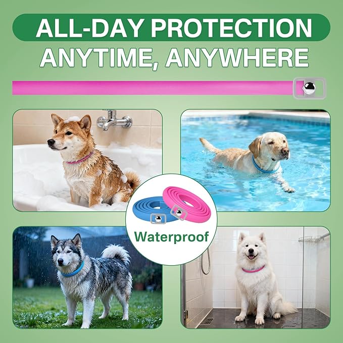 Flea and Tick Prevention for Dogs Collar 4 Pack, Natural Flea Collar for Dogs 32-Month Full Protection, Adjustable Dog Tick Prevention for Puppy & Dog, Waterproof, 2 Pink & 2 Blue
