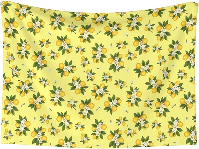 Reversible Pet Blanket for Easy Cleaning Maintenance, Buds Ripe Fruits Lemons Flowers White, Double Sided Plush Dot Design Means Double Use Between Washes for Convenience