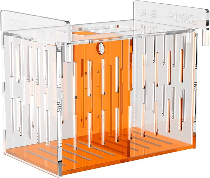 Fish Breeder Isolation Box for Aquarium Tank,Transparent Orange Acrylic Fish Acclimation Box for Clownfish Guppy Betta Coral (M)