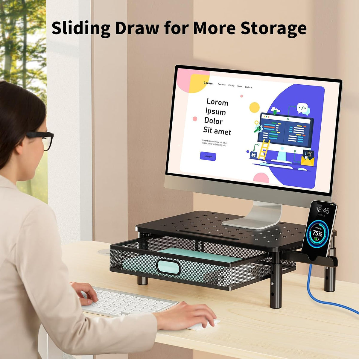 Zimilar 2 Pack Monitor Stand Riser with Metal Drawer, 3 Height Adjustable