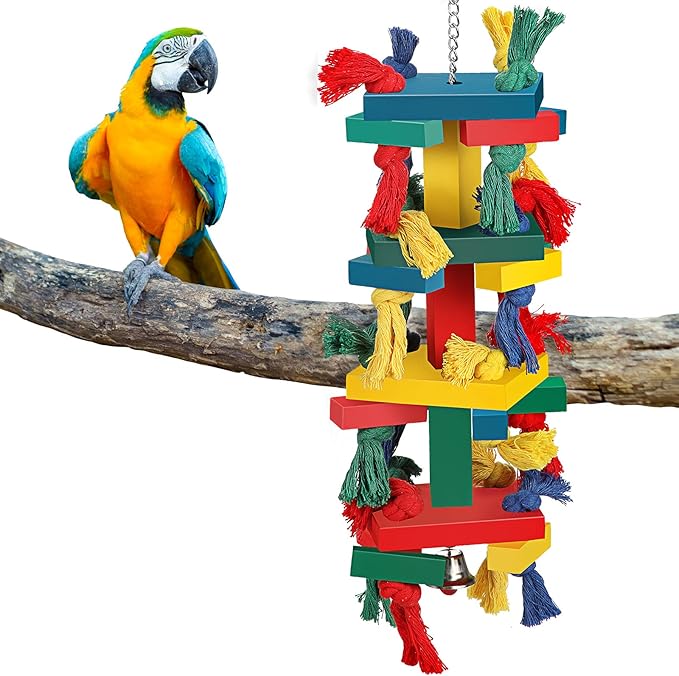 Skylety Parrot Toys for Large Birds Natural Wood Bird Toys Multicolored Wooden Tearing Parrot Block for African Grey, Cockatoos, Macaw