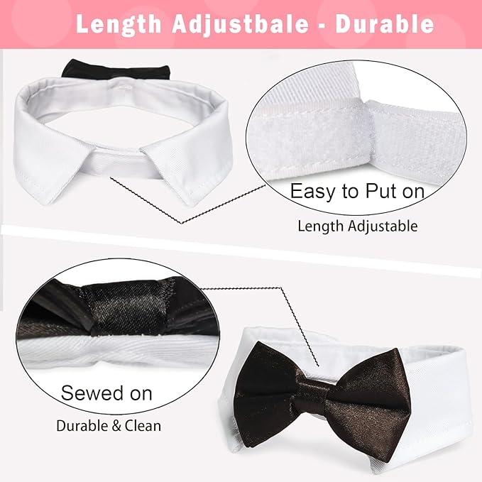 Bow Ties for Dogs, KOOLMOX 8PCS Adjustable Tuxedo Dog Collar Sewed with Dog Bow Ties for Small Dogs Cats Puppy Bow Tie Wedding Valentine's Graduation Tux Outfit Halloween Costumes
