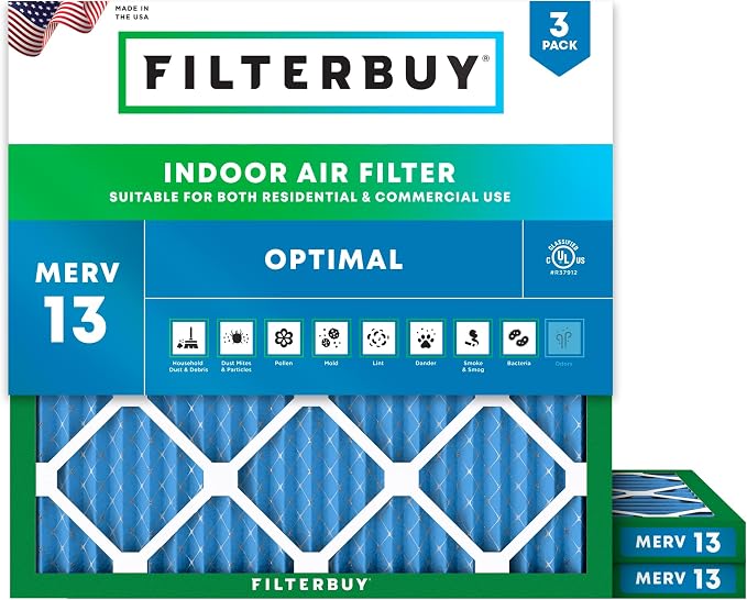 Filterbuy 12x12x1 Air Filter MERV 13 Optimal Smoke & Allergy Defense,