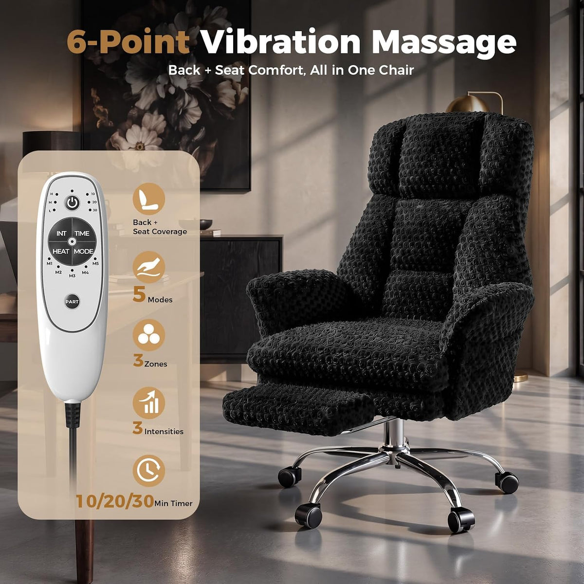 Big and Tall Heated Massage Office Chair with Footrest, 6-Point Vibration