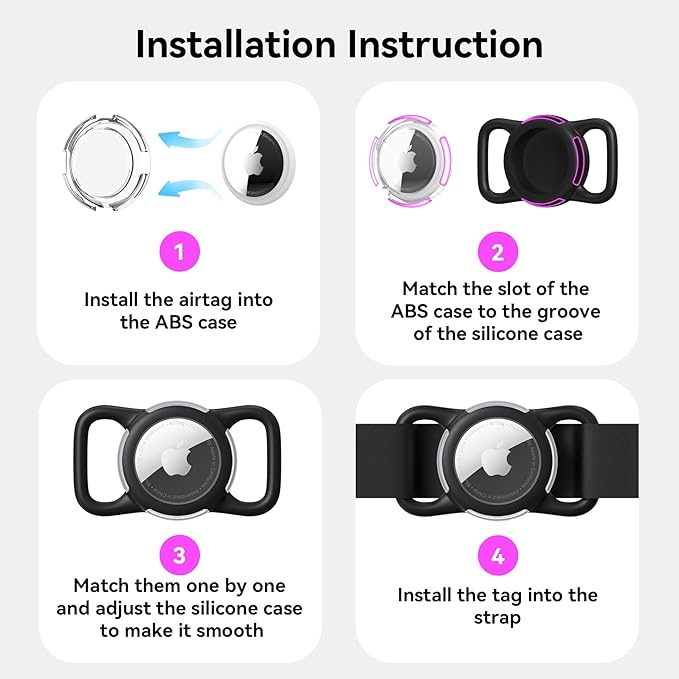 Waterproof Airtag Holder for Dog Collar, Soft Full-Body Protective Airtag Holder for Dog & Cat Collars, Ultra-Durable, Easy Installation, Lightweight Clear Airtag Case (Rose, Regular)
