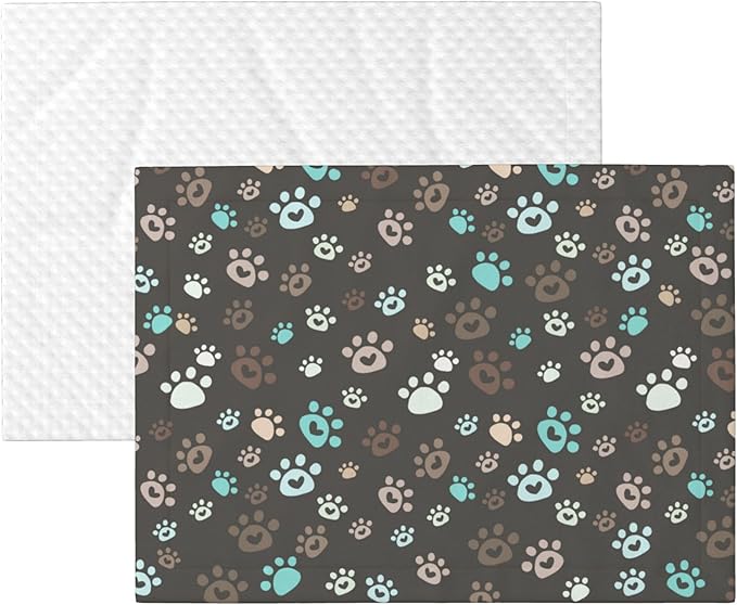 Paw Blanket for Dog Cat - Love Heart Paws Throw Blanket 30x20 Brown Pet Blanket for Couch Sofa Bed