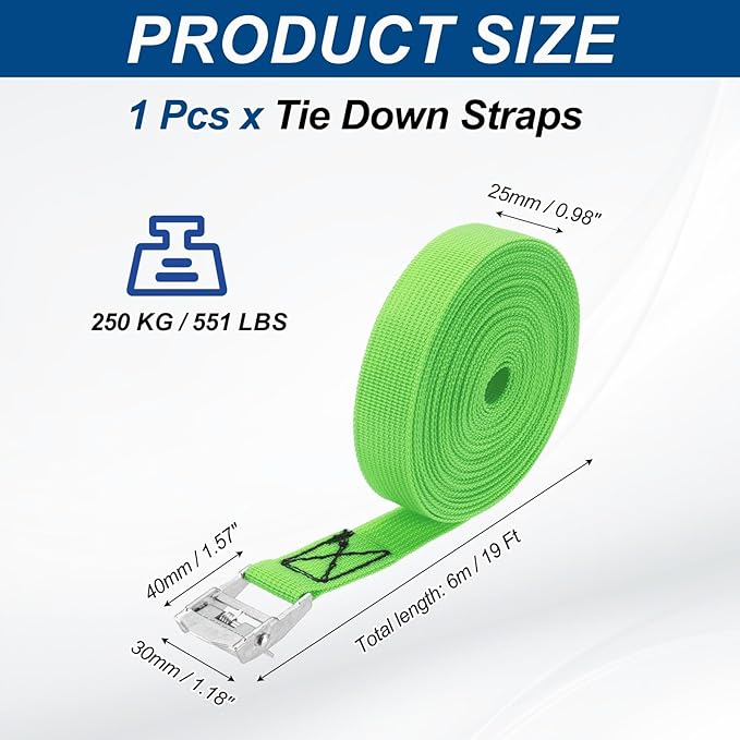 PATIKIL Lashing Straps 1" x 20 Ft, Tie Down Strap Cam Buckle Adjustable Ratchet Straps 551 lbs for Cargo Trucks Motorcycle Luggage, Green