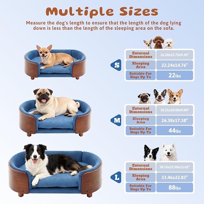 Modern Elevated Dog Sofa, Small Dog Couch with Removable Washable Cover Ultra-Soft Crystal Velvet Sofa Bed for Cute Cats and Small Dogs Suitable for Pets or Cats Under 22 lbs,Blue Boat Shape, S