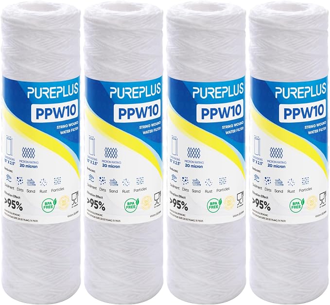 PUREPLUS 20 Micron 10"x2.5" Whole House String Wound Sediment Filter