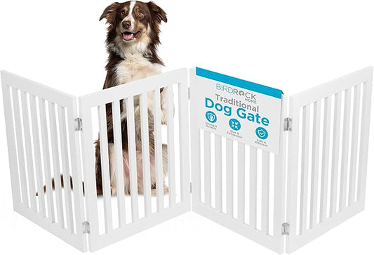 INTERNET'S BEST Dog Gate Indoor Freestanding Pet Barrier, Folding Wood Dog Fence, Extra Wide Doorway Puppy Gate, Indoor Animal Privacy Panel, Wooden Cat Fence - 4 Panel - 24", White