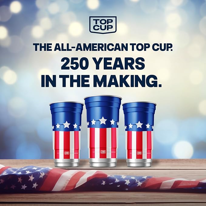 Top Cup Americana Cup | 12 oz Reusable Aluminum Party Cups 50 Count | Durable