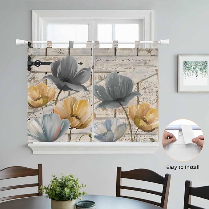 Spring Tulips Flower Bedroom Curtains 63 Inch Length, Window Curtains Tab Top
