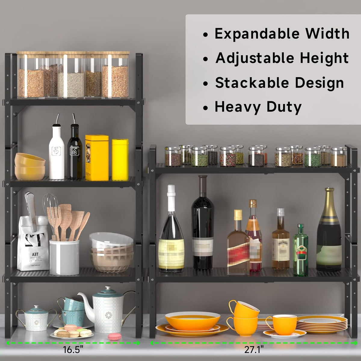 Expandable Storage Shelf, Stackable Organizer Rack, Black Small 1 PK