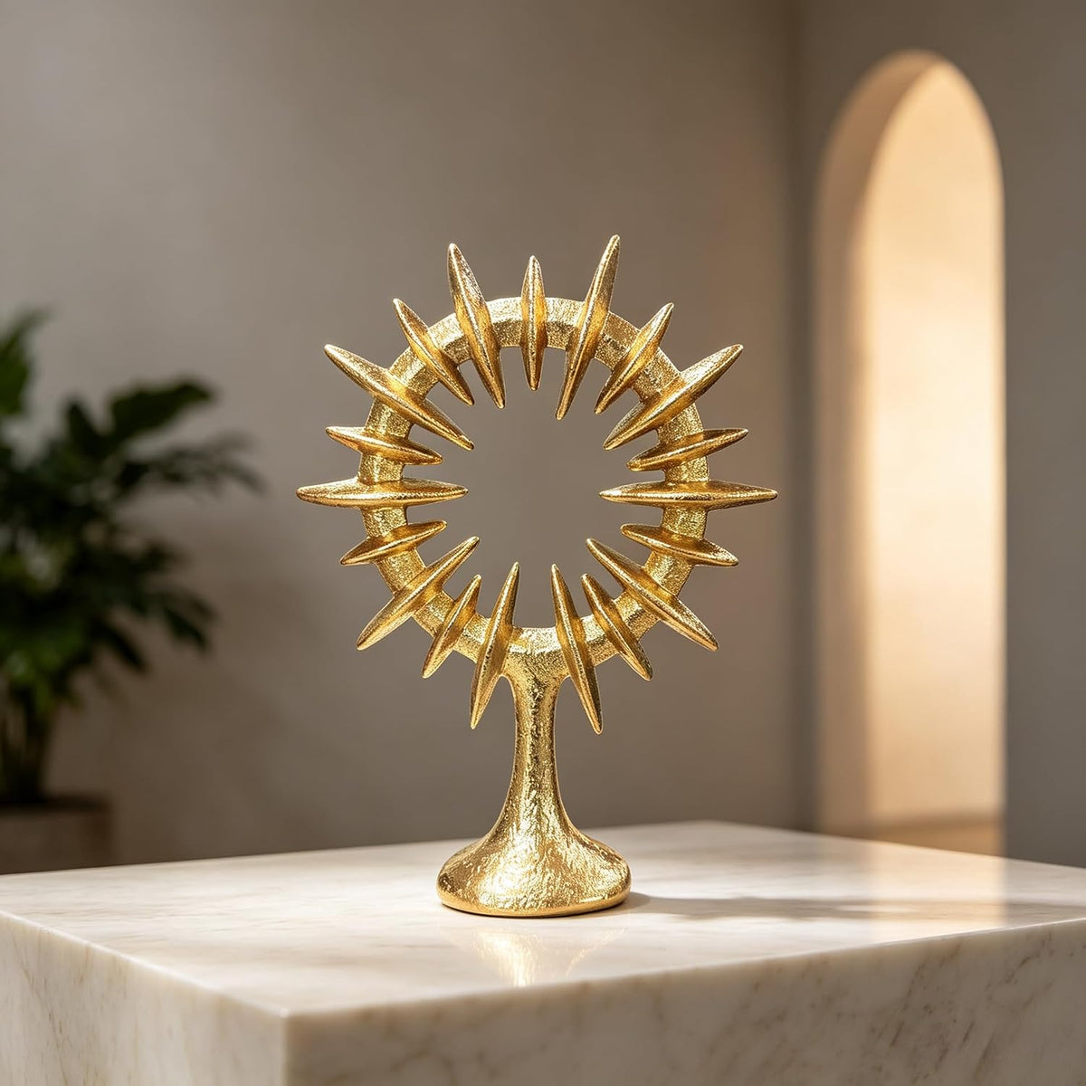 10" Modern Abstract Decorative Sculpture, Dining Living Room Desk Decor,Geometric Home Decor Statues,Shelf Top Decor Aesthetics, Golden