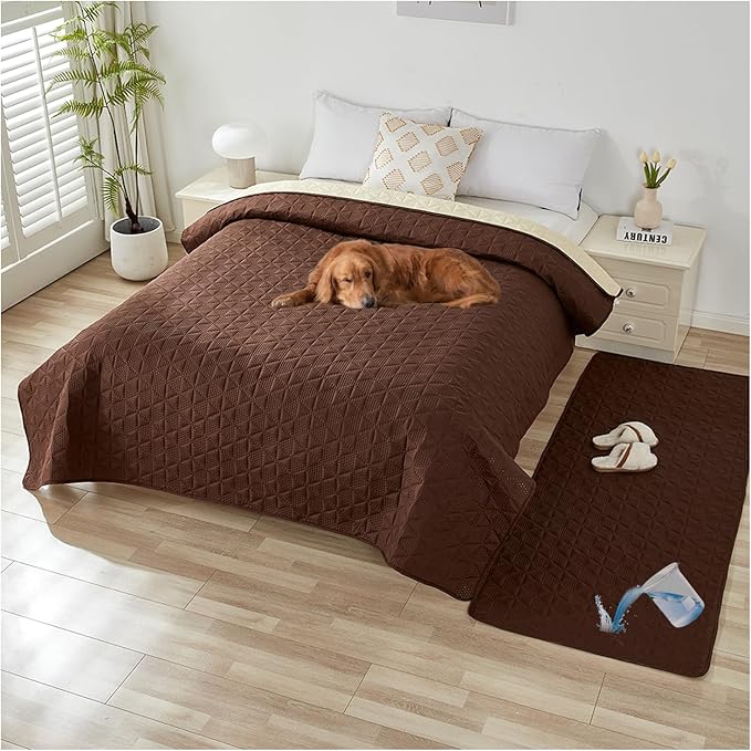 Waterproof Dog Bed Cover Pet Blanket, Soft Pet Couch Covers for Sofa Washable, Bed Couch Sofa Furniture Protector for Puppy Cat Kids (Brown,210 * 260 CM)