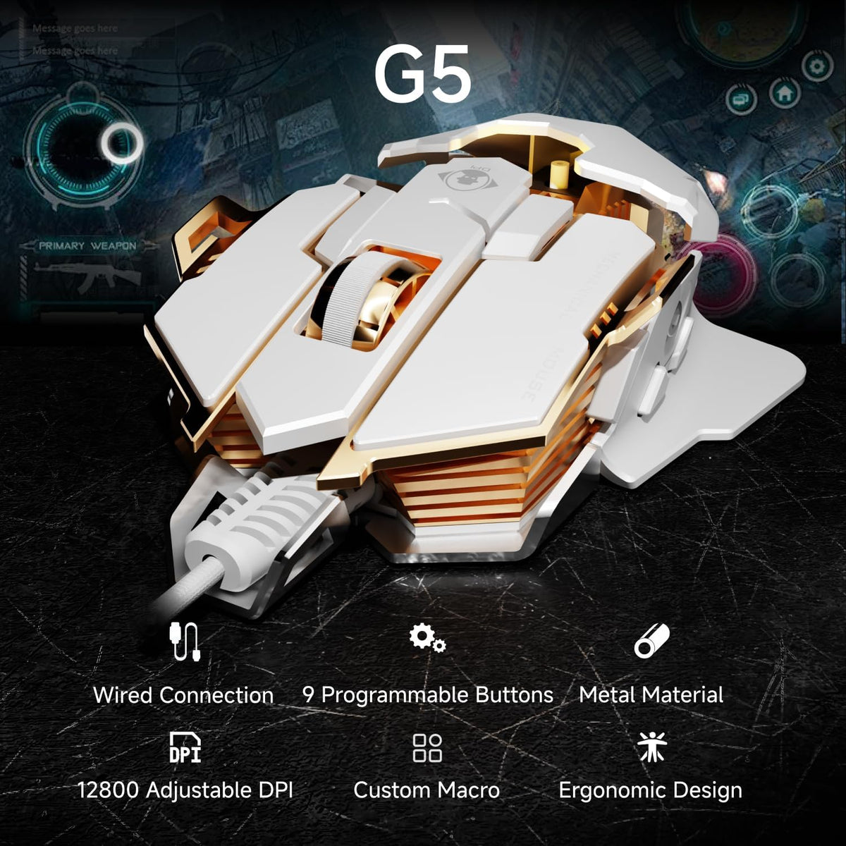 Wired Gaming Mouse with Programmable Buttons, 12800 DPI, RGB Backlit