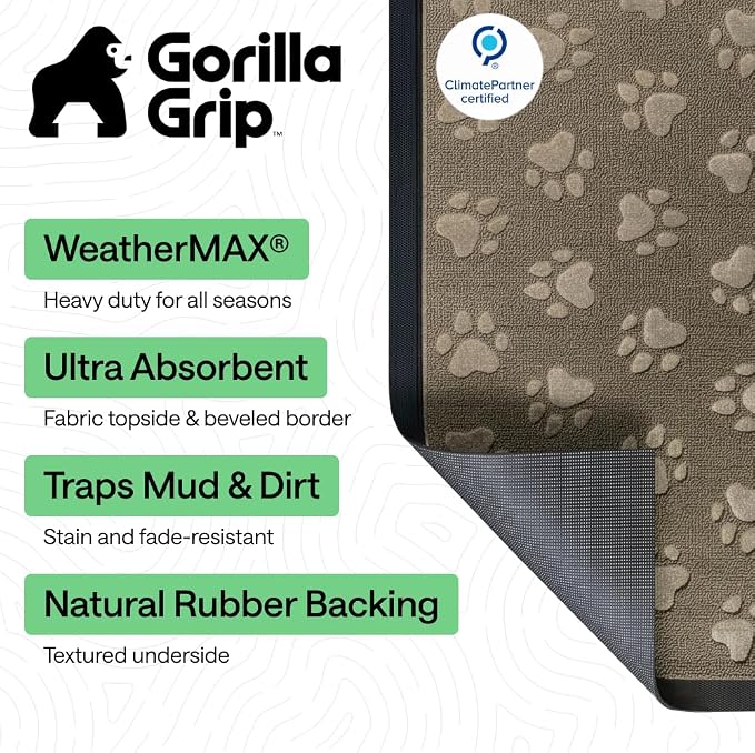 GORILLA GRIP 100% Waterproof All-Season WeatherMAX Doormat US Designed Natural