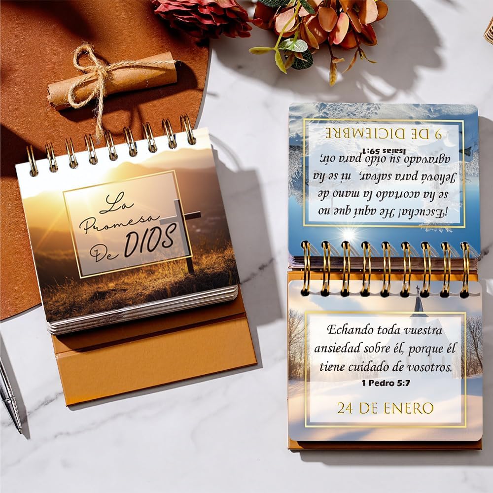 1step2dream Spanish Christian Gifts | Religious Catholic Desk Calendar, Español 366 Bible Verse - Inspriational Quotes and Unique Landscape Design for Woman,Man