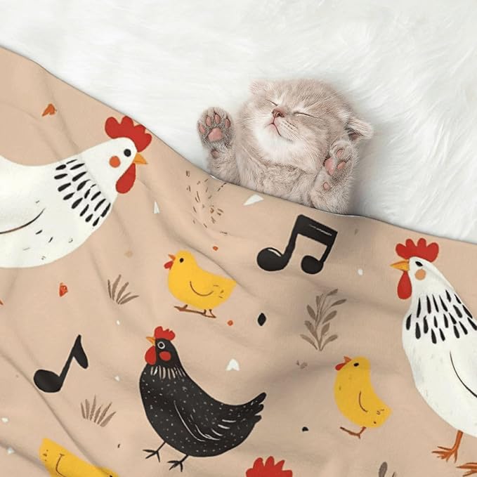 Chicken Print Soft Plush Pet Blanket, Washable Dog Blanket, Cat Fleece Throw, Puppy Bed Crate Mat & Sofa Couch Protector - Medium
