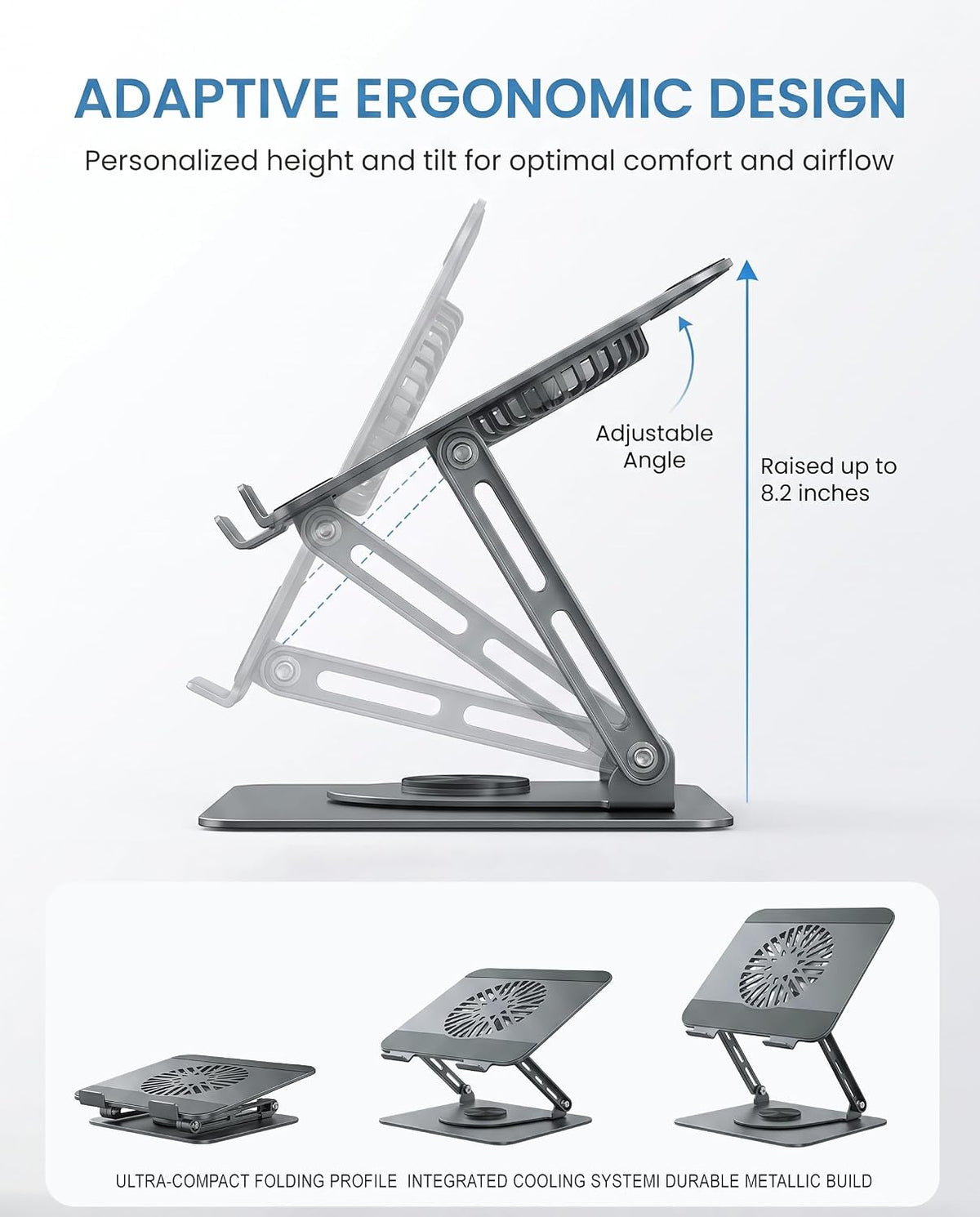 360° Rotating Laptop Stand with Upgraded Integrated Fan