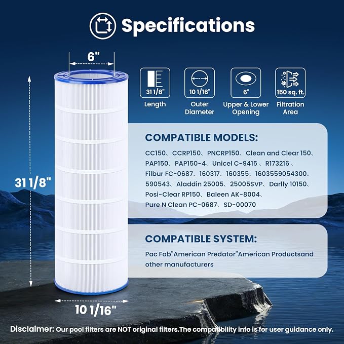 CC150 Pool Filter Cartridge Compatible