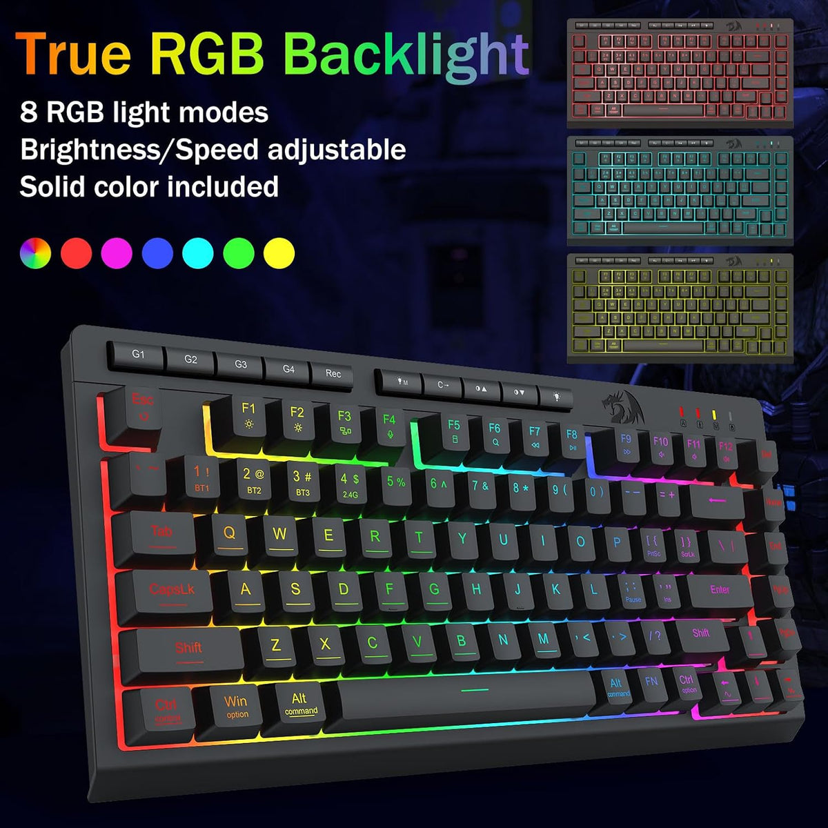 Redragon Wireless Gaming Keyboard, RGB Backlit, Portable 75% Design, Black