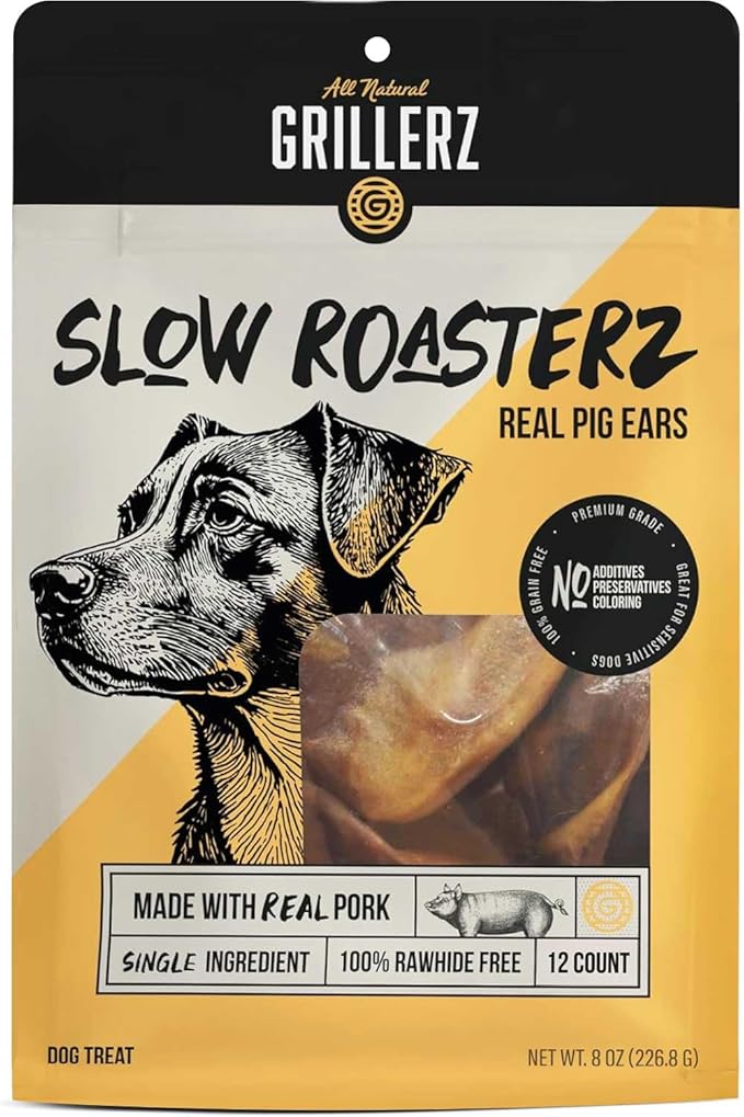 Scott Pet Grillerz Real Pig Ears, 12 Count, Single Ingredient, All Natural Pig Ears for Dogs, Dog Chew for Healthy Teeth, High Protein, Easily Digestible, for Adult Life Stages