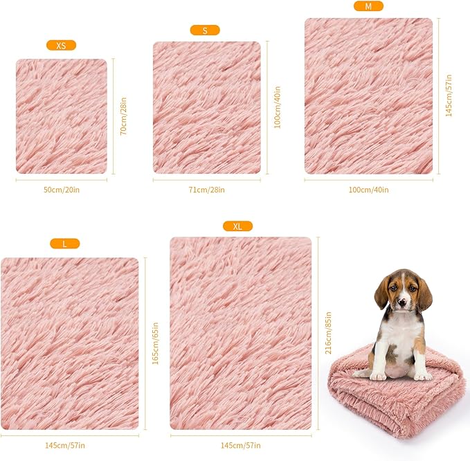 Pink Fluffy Long Faux Fur Pet Throw Blankets for Dogs Waterproof Pet Blanket for Puppy Cats Couch Protector Mat Love Bed Cover Washable(Pink,S)