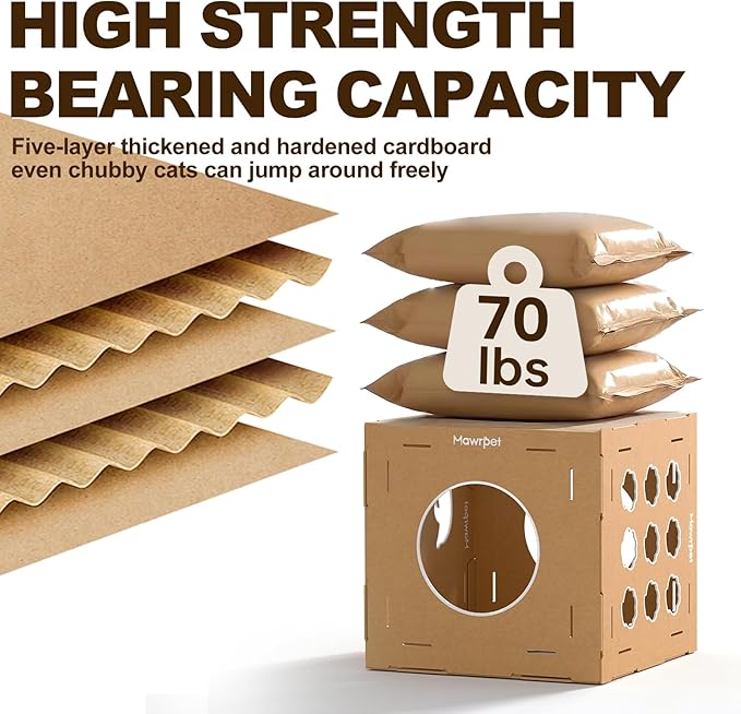 DIY Cat Scratcher Cardboard House, Clawsable Cat Play House, a Versatile Box, Indoor Kitty Scratcher Hideout for One or More Cats Brown, Cat Tower Castle Tunnel 10 Parts