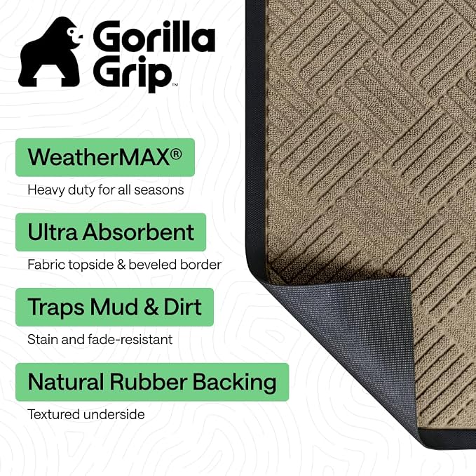 GORILLA GRIP 100% Waterproof All-Season WeatherMAX Doormat US Designed Natural