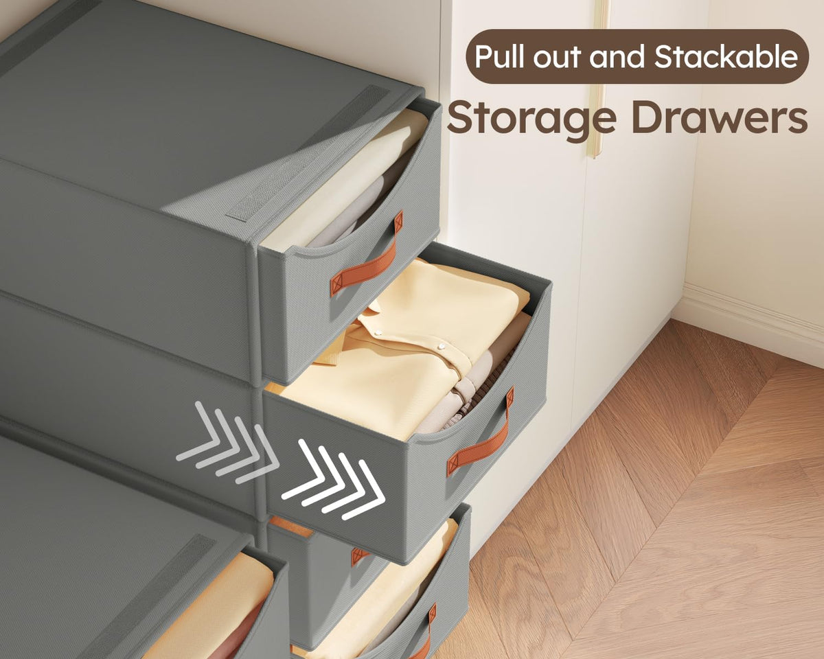 Homsorout Large Closet Organizers - Closet Storage Drawers for Clothes, Fabric Sotrage Bins with Handle, Collapsible Organizer Bins for Bedroom, Living Room, 4 Pack, Gray