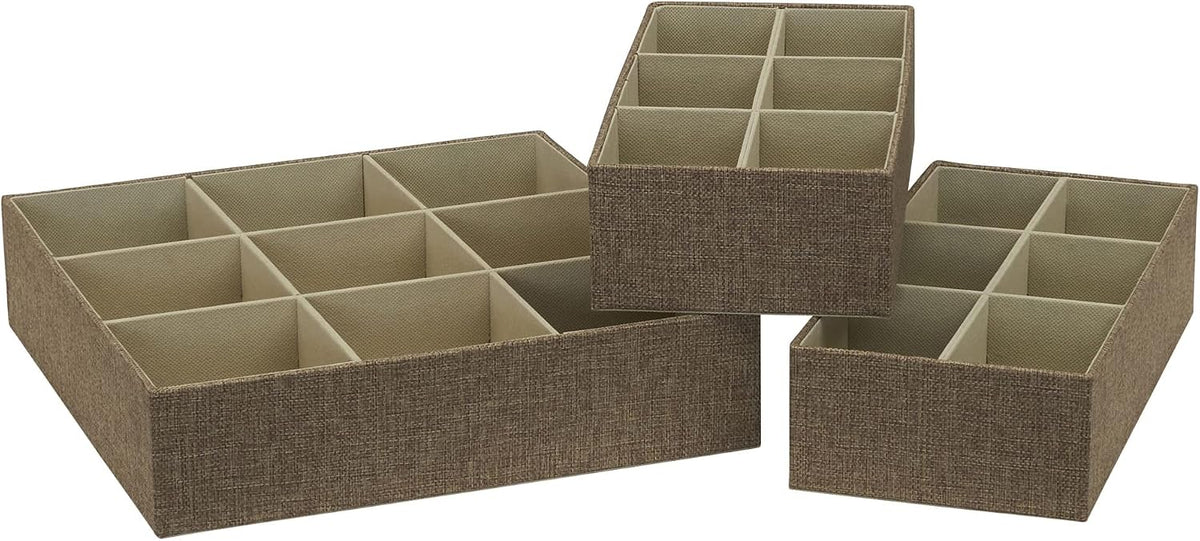 Household Essentials 3‑Piece Drawer Organizer Starter Set in Customizable Inserts of Large and Small Trays, Beige