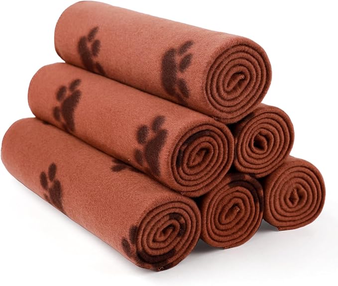 LINENLUX Cute Dog Blanket for Small Medium Dogs 6-Pack Soft Stretchy Fleece Blankets for Pet Cat Puppy Warm Wrinkle-Resistant Throw for Couch Bed Outdoor Coffee 40x31 inch (Pack of 6)