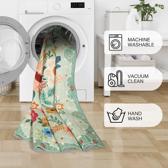 DUKINO 2.6x12 Kitchen Runner Rug, Lightweight Floral Washable Rug