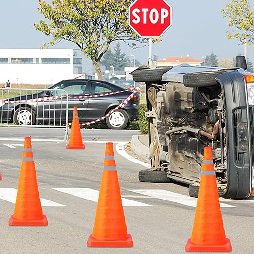 [8 Pack]28 Inch Collapsible Traffic Safety Cones - Parking Cones with Reflective Collars, Orange Safety Cones for Parking lot, Driveway, Driving Training etc