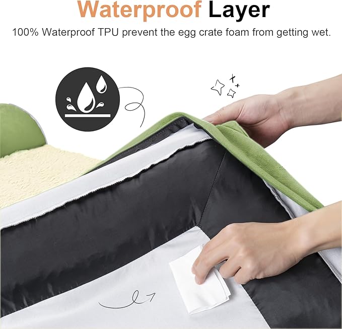 Medium Large Dog Bed Orthopedic Washable: Beds Bolster Medium Large Sized Dog Bed Egg Crate Foam Couch Sofa Waterproof with Removable Cover - Grass Green