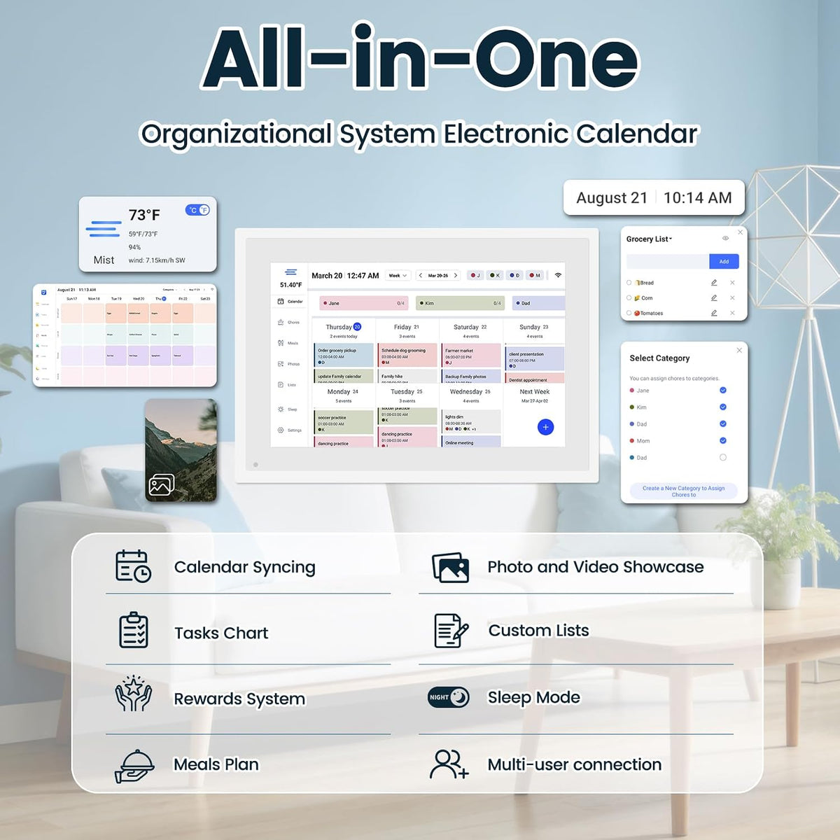 Digital Calendar 10.1", Smart Calendar Planner & Chore Charts, 1080P Full HD Interactive Touchscreen for Family Planner Display, Smart Family Calendar, Desk Mount, Gifts for Women Men