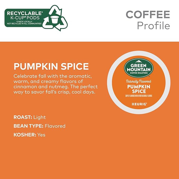 Green Mountain Coffee Roasters Pumpkin Spice Coffee, Keurig Single-Serve K-Cup Pods, Light Roast, 96 Count