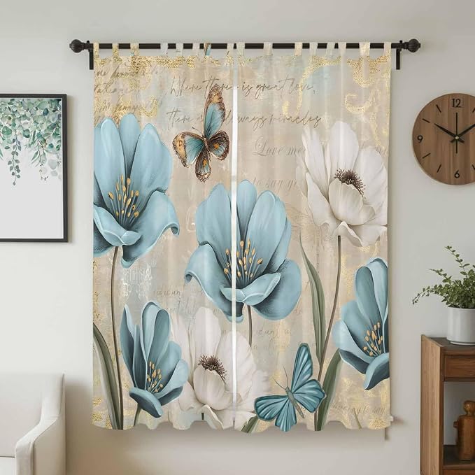 Spring Flowers Living Room Curtains 84 Inch Length, Window Curtains Tab Top