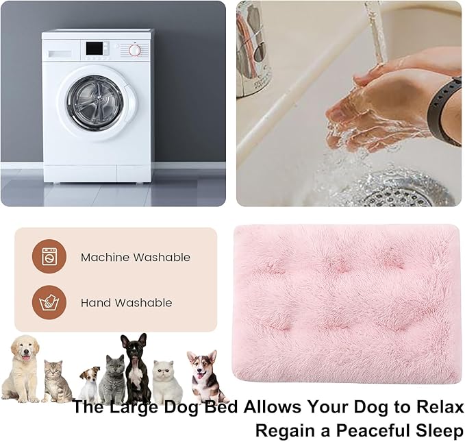 Dog Crate Mat, Dog Bed for Large Dogs, Comfy Fluffy Kennel Pad Anti-Slip for Dog beds & Furniture, Quilted Dog Bed for Pets for Medium/Small Dogs Cats (Color : Pink, Size : 48x33)