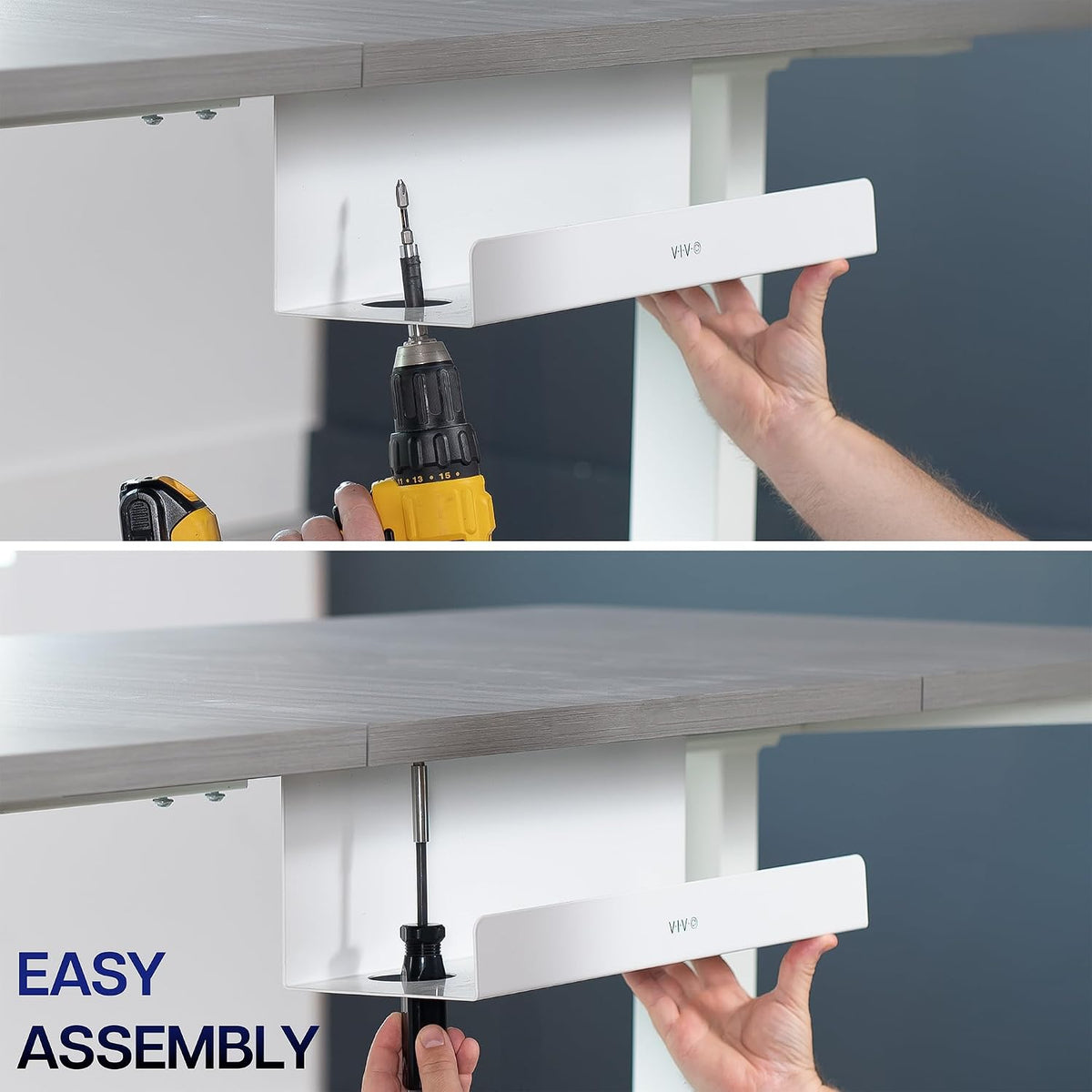 VIVO White 17 inch Extra Deep Cable Management Tray, DESK-AC16-1CW