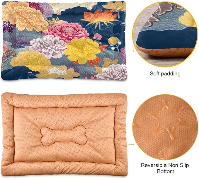 Pet Bed Flower Floral Dog Bed Mat Absorbing Non Slip Pad Pet Sleeping Mat for Small, Medium, and Large Dogs Puppy Cat 36 in x 24 in