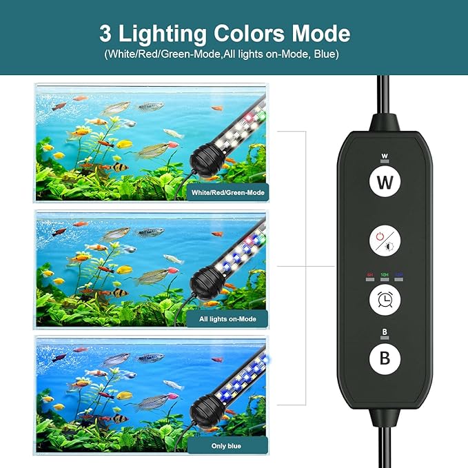 Led Aquarium Light with Timer, Submersible Aquarium Plant Light, Fish Tank Light with Auto On/Off, 3 Lighting Modes, Adjustable Brightness (18.9 in for 20-35inch Planted Tank), 10W