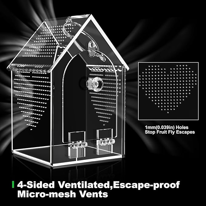 Cycodo Jumping Spider Enclosure,Warp-Proof Seamless Acrylic Tarantula Terrarium,Front Opening Bug Habitat with Feeding Port for Praying Mantis,Hermit Crabs,Snail,Micro Reptile(5" L*5" W*8" H)