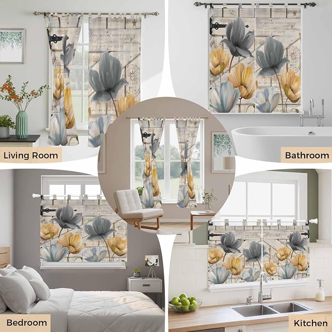 Spring Tulips Flower Bedroom Curtains 72 Inch Length, Window Curtains Tab Top