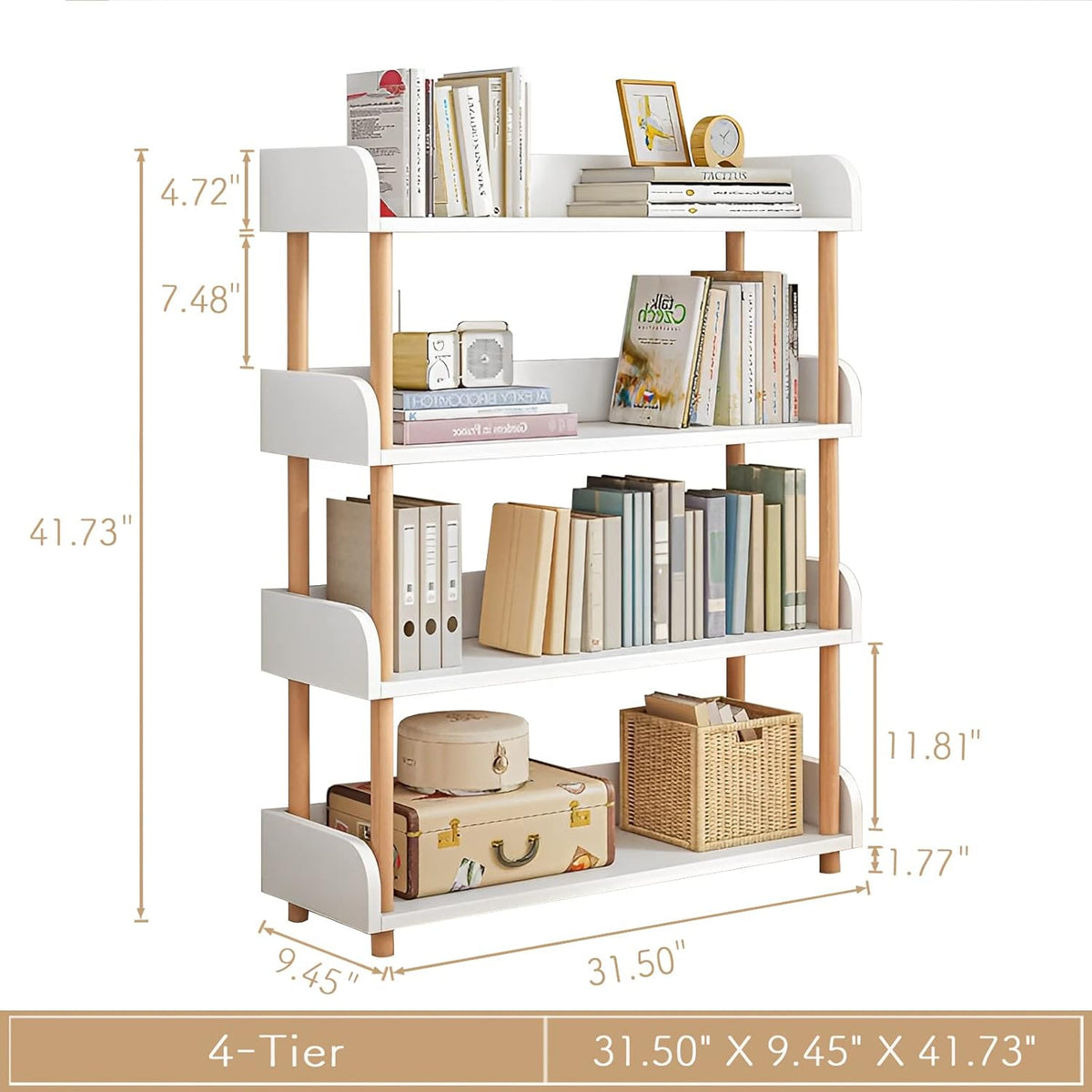 OSCHF 4-Tier Wooden Open Bookcase, Warm White